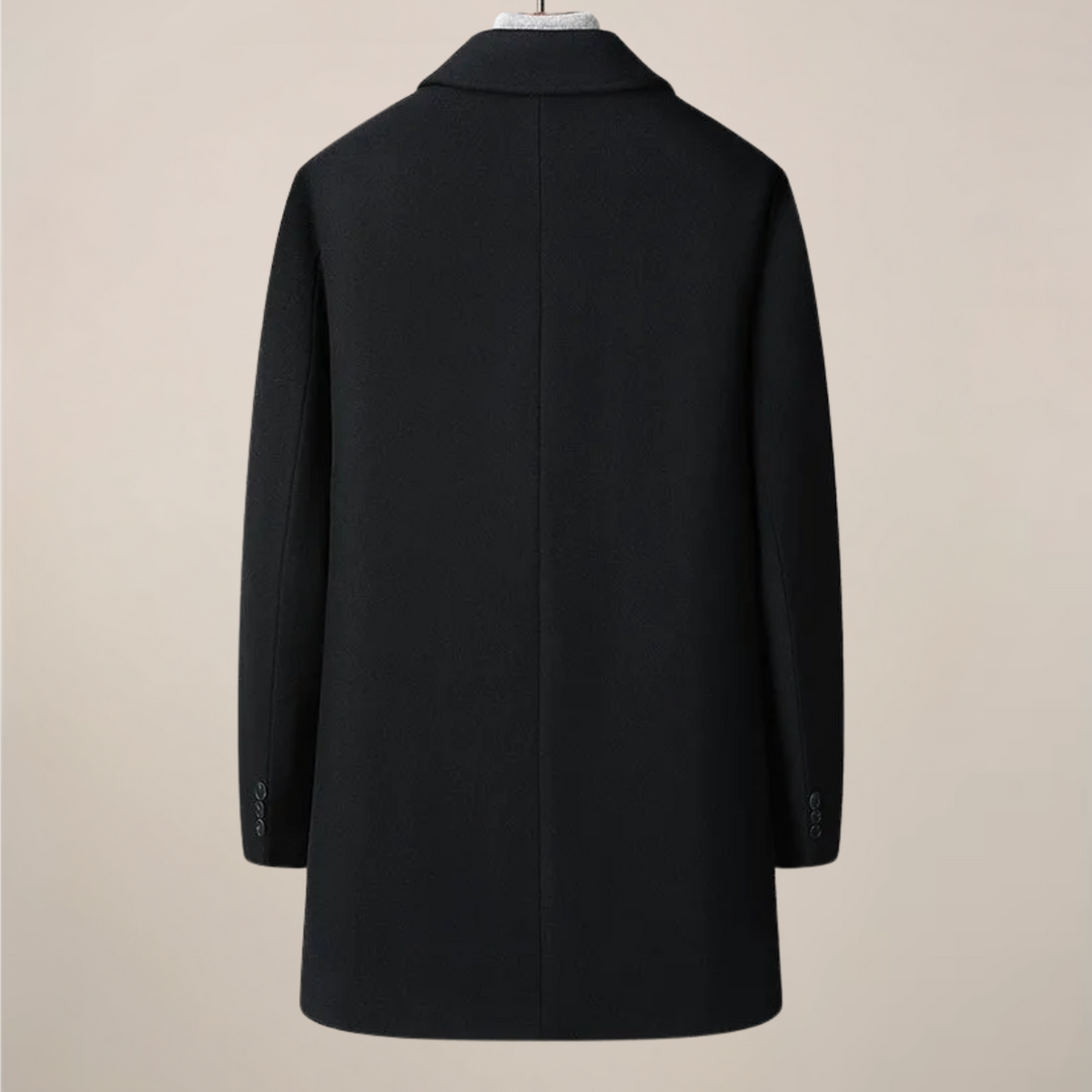 Elegant charcoal grey men's herringbone car coat, a versatile trench coat for modern business and casual styles.