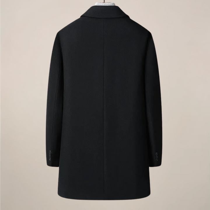 Elegant charcoal grey men's herringbone car coat, a versatile trench coat for modern business and casual styles.