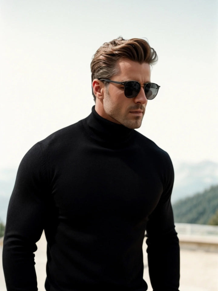 Comfortable men's turtleneck sweater, perfect for fall and winter fashion.