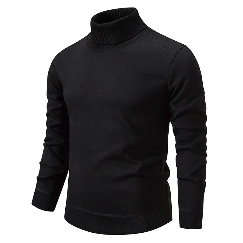 Refined men's high-neck knit sweater, great for elegant fall & winter layering.