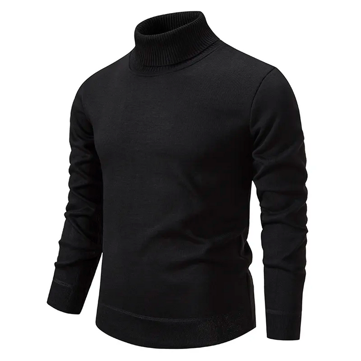 Refined men's high-neck knit sweater, great for elegant fall & winter layering.
