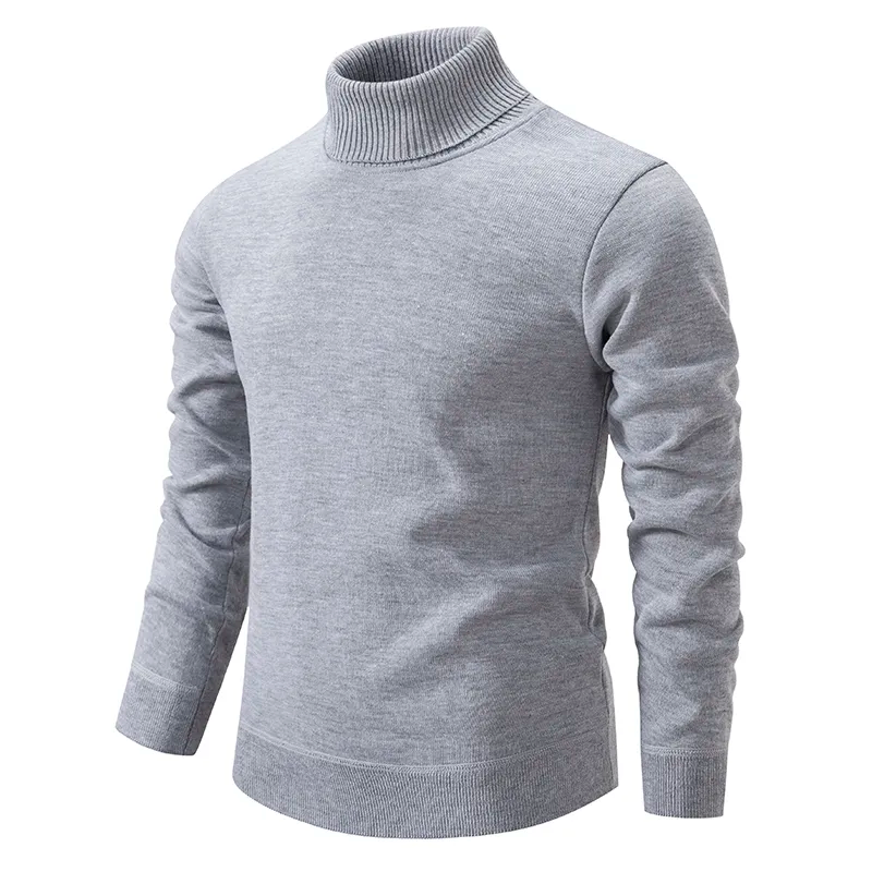 Classic men's high-neck sweater in a solid color, offering warmth & timeless style.