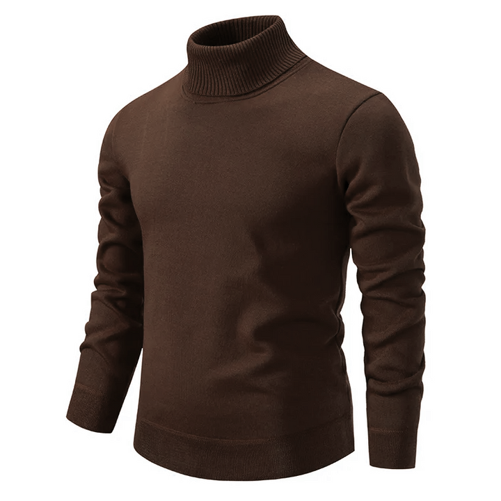 Modern men's turtleneck sweater, offering comfort and stylish layering for fall & winter outfits.
