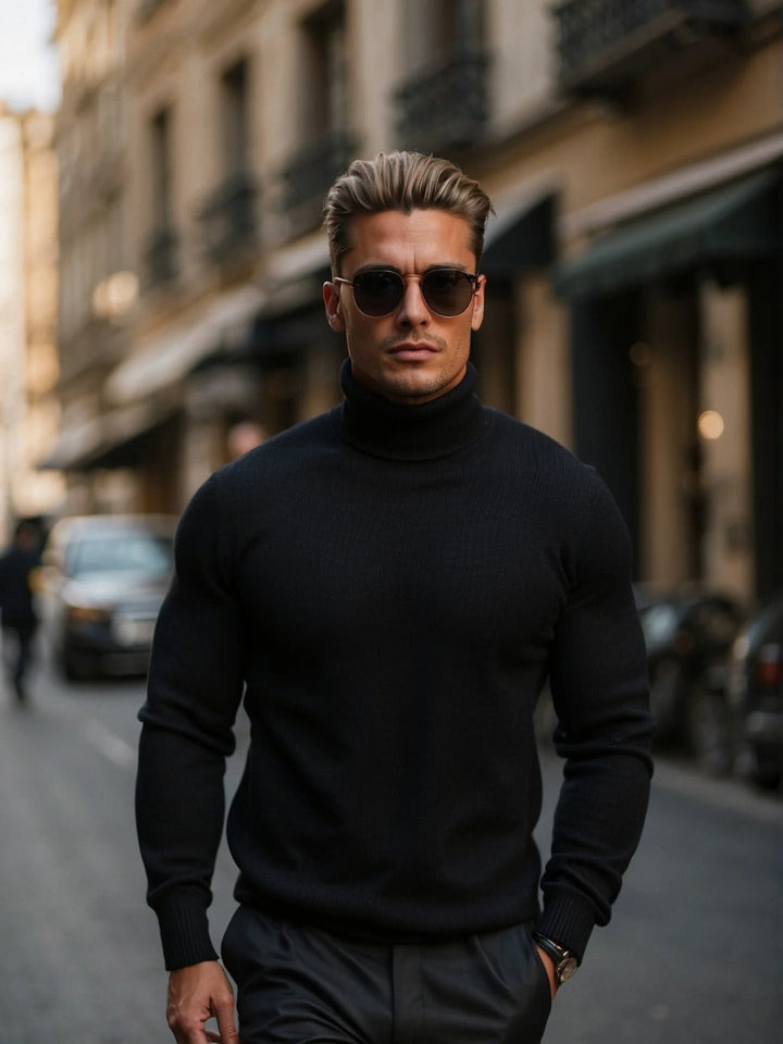 Men's high-neck sweater: a comfortable, stylish turtleneck essential for winter fashion.
