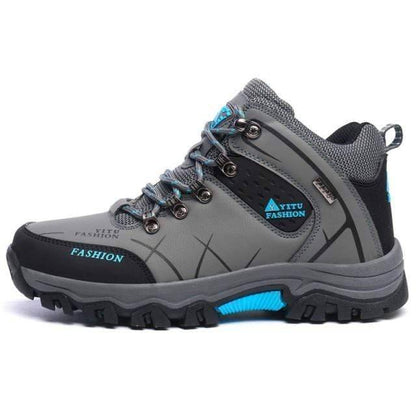 Close-up of the durable sole on men's high-top hiking boots, ideal for outdoor adventures.