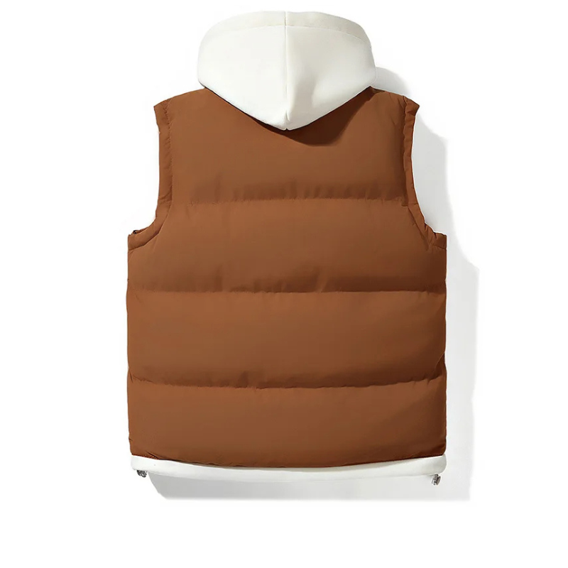 Lightweight men's hooded puffer vest, great for outdoor activities & warm layering in fall/winter.