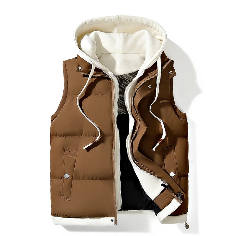 Comfortable men's hooded puffer vest. Essential warm, lightweight apparel for fall, winter & outdoor layering.