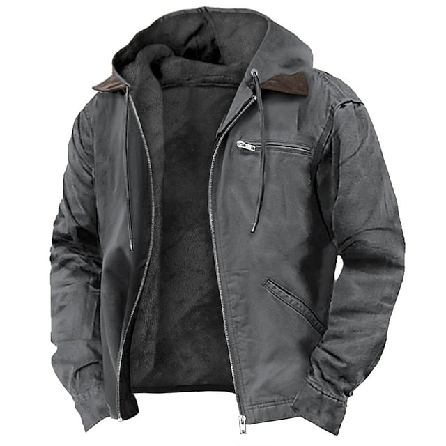 Casual men's hooded jacket, perfect for transitional spring & fall. Lightweight outerwear offering weather protection.