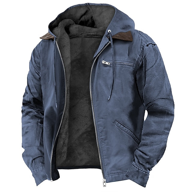Activewear men's hooded jacket, designed for transitional weather. Lightweight & protective for outdoor spring/fall.