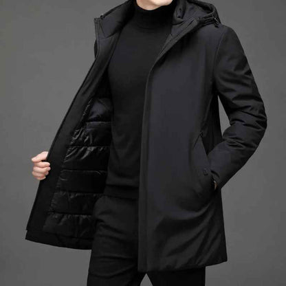 Insulated men's winter jacket for extreme cold. Stylish & weather-resistant hooded coat, ideal for everyday wear.
