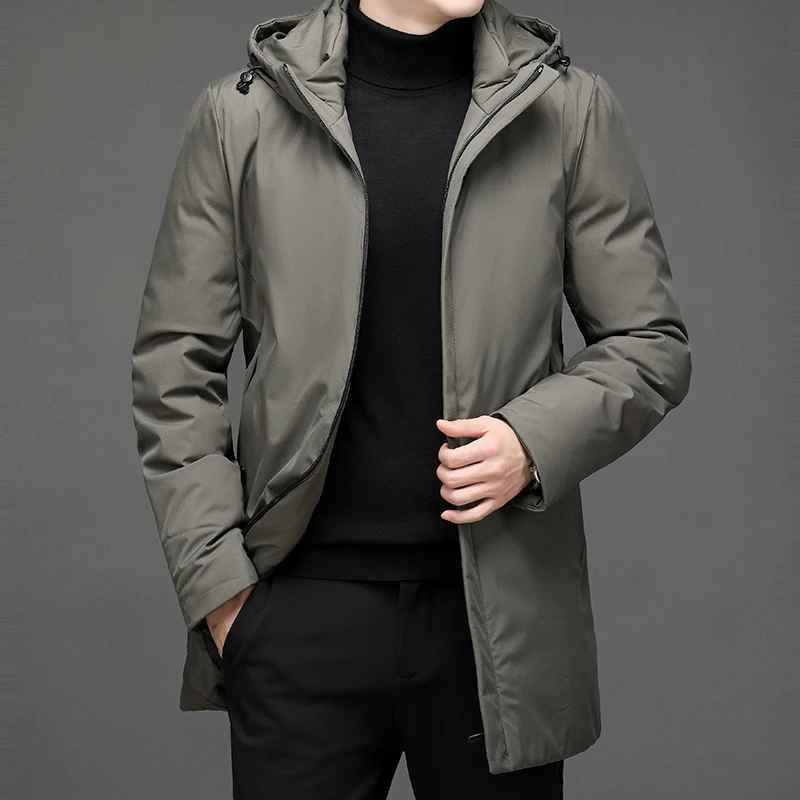 Stylish men's hooded winter coat, weather-resistant and insulated. Perfect for urban cold weather adventures.