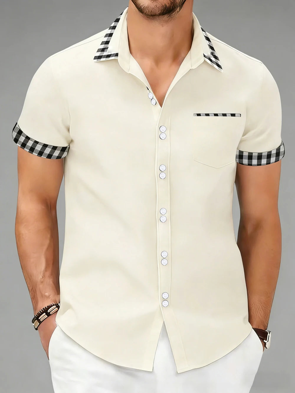 Men's Hudson checkered tailored button-up shirt. Long sleeve, smart casual for a refined look.