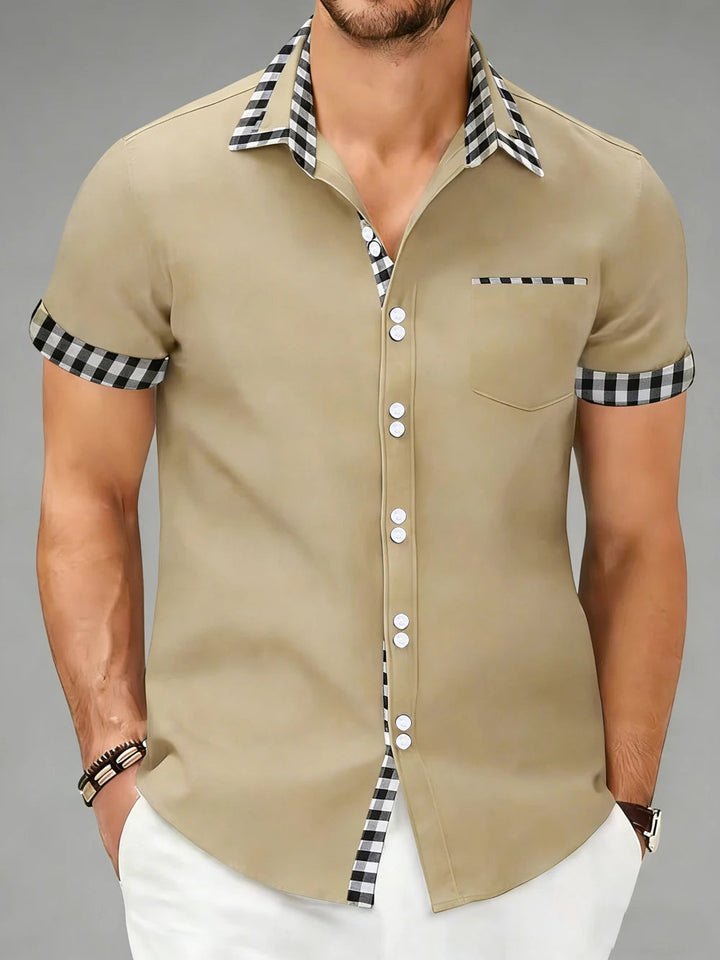 Tailored fit men's Hudson checkered shirt. Lightweight, wrinkle resistant, perfect for business casual.