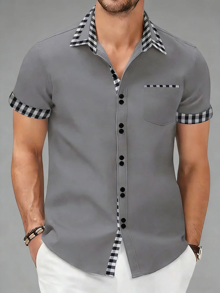 Stylish men's long sleeve button-up shirt. Hudson checkered pattern, ideal for formal or casual wear.