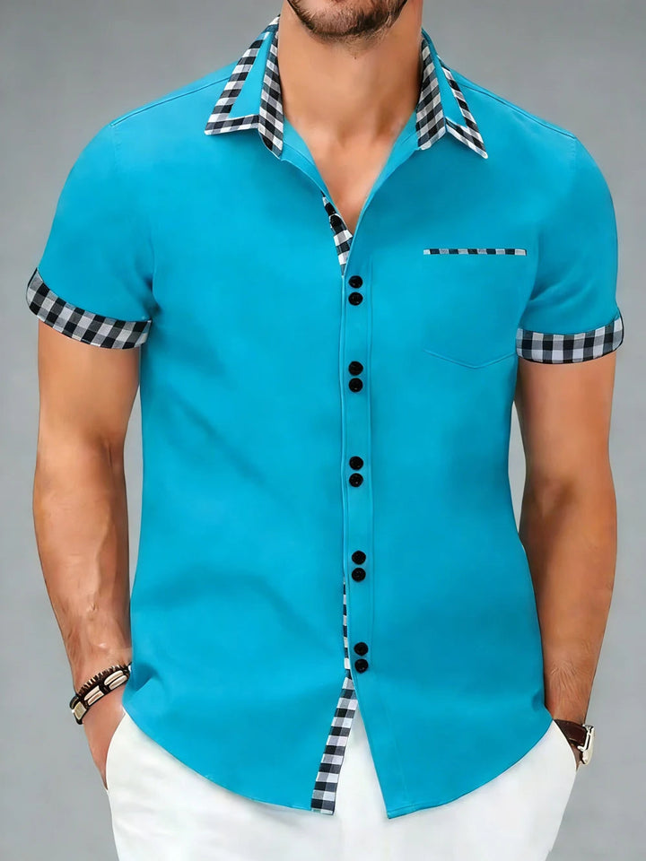 Lightweight men's collared checkered shirt. Wrinkle resistant, tailored fit for smart casual fashion.