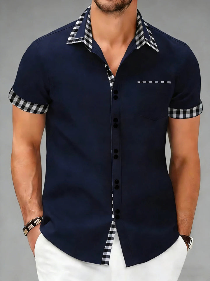 Men's fashion: Hudson checkered tailored fit shirt. Long sleeve, smart casual, wrinkle-resistant fabric.