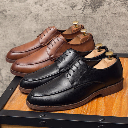 Classic Men's Hudson black polished lace-up dress shoes, timeless formal footwear for professional elegance.