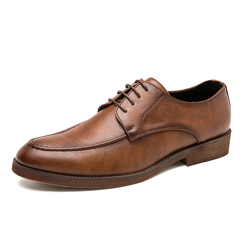 Hudson men's polished brown leather lace-up dress shoes, classic formal business footwear with refined style.