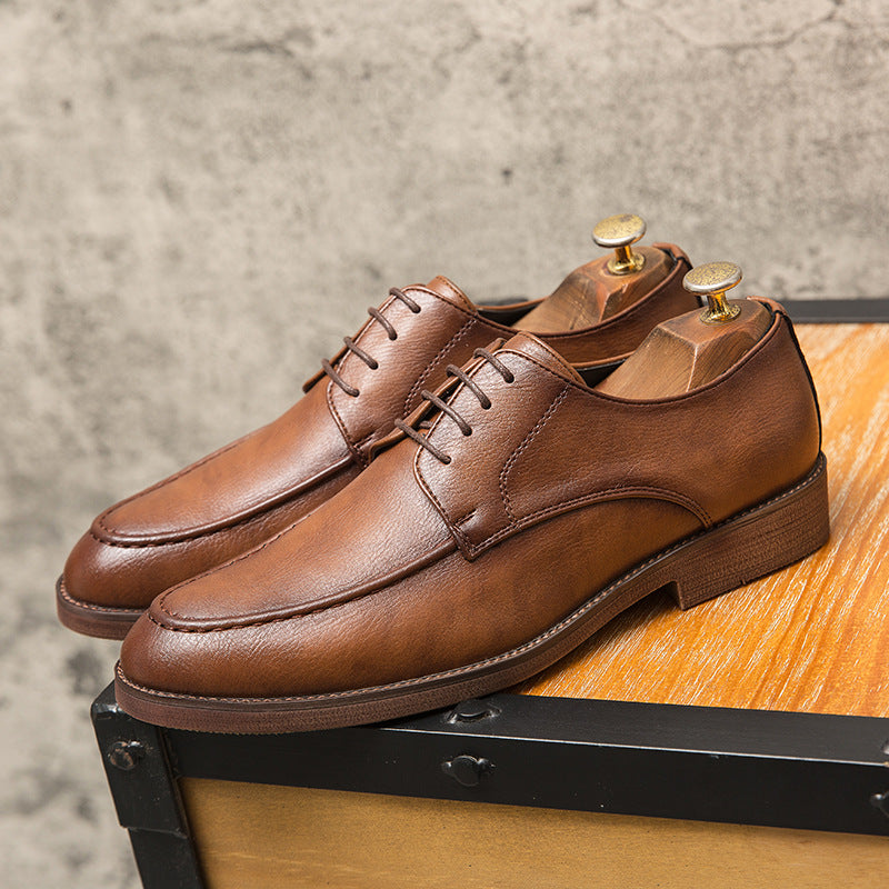 Sophisticated brown polished leather Men's Hudson lace-up dress shoes, ideal for office and professional wear.
