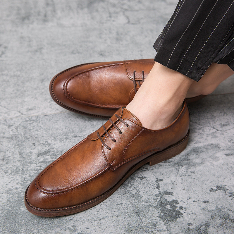 Men's Hudson classic brown polished leather lace-up shoes, sophisticated footwear for formal events & office.