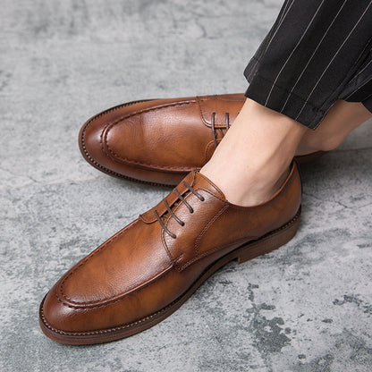 Men's Hudson classic brown polished leather lace-up shoes, sophisticated footwear for formal events & office.