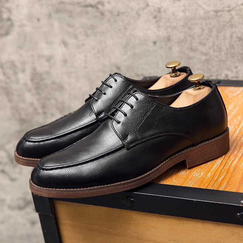 Elegant side profile of Men's Hudson brown polished lace-up dress shoes, classic formal footwear for men.