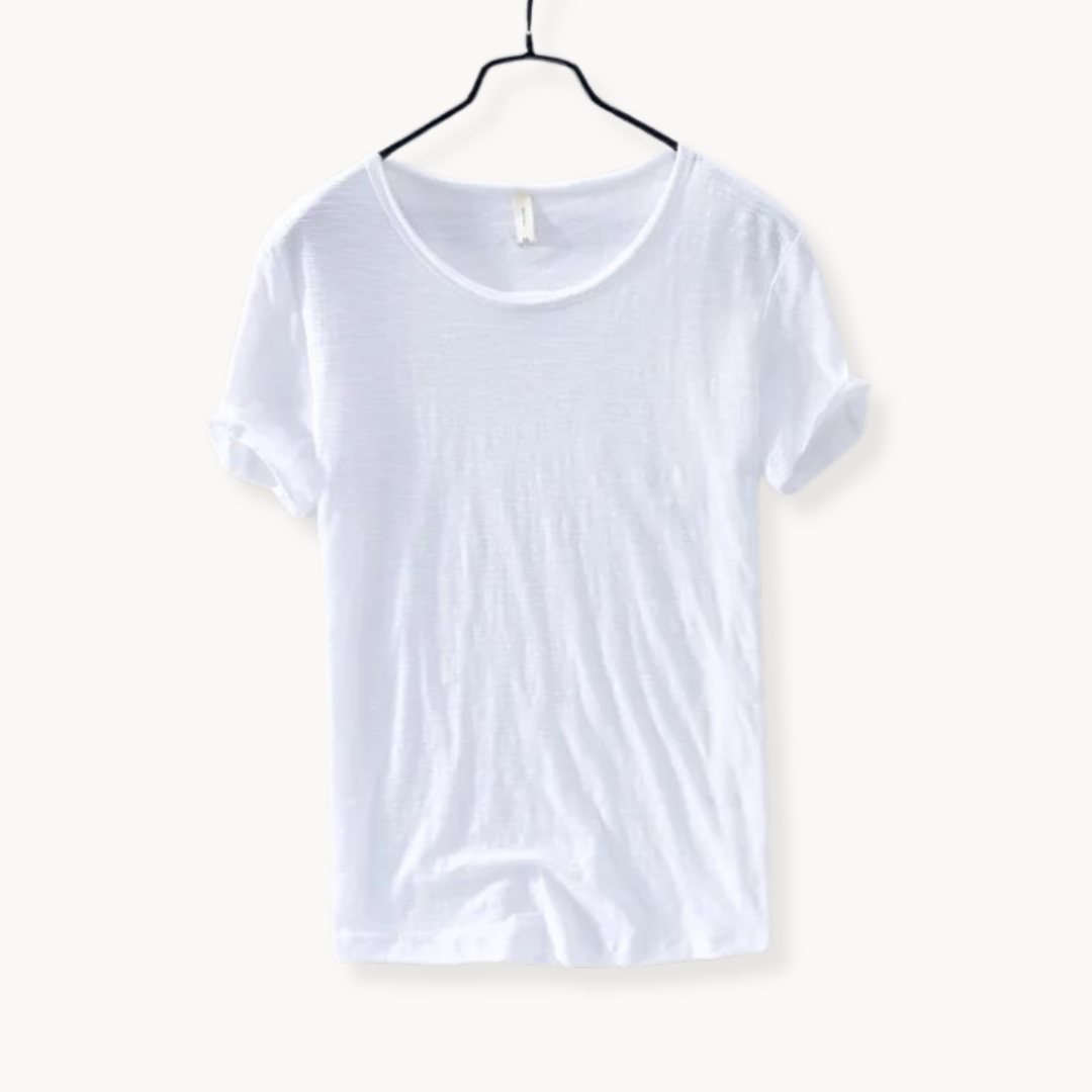 Lightweight men's casual button-up shirt in solid color, comfortable for everyday & warm weather.