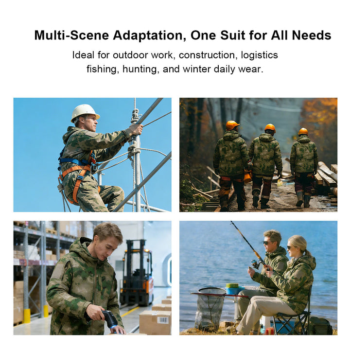 Warm camouflage hunting jacket and pants set for men's winter apparel