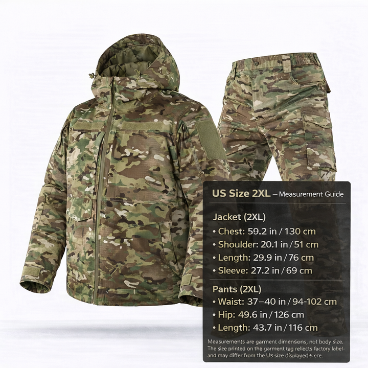 Thermal camouflage jacket and insulated pants set for men's winter use