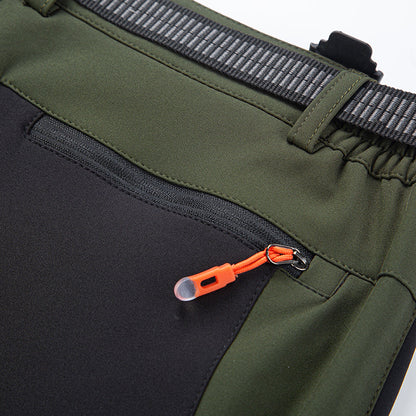 Front view of men's insulated cold-weather pants, durable winterwear for outdoor gear.