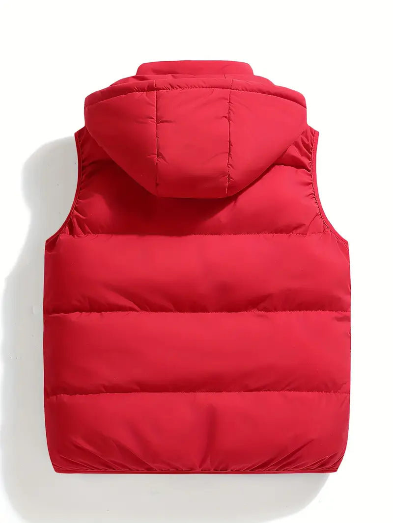 Men's insulated hooded puffer vest. Lightweight, weather-resistant, perfect for winter layering and outdoor activewear.