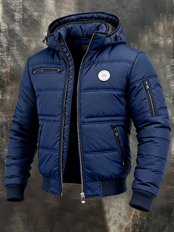 Durable men's padded winter coat, perfect for outdoor wear in cold weather, offering insulated warmth.