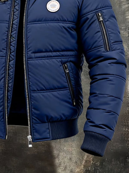 Warm men's insulated jacket, a versatile padded winter coat designed for comfortable outdoor wear in cold conditions.