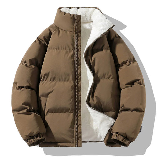 Men's insulated puffer jacket in black, ideal for ultimate winter warmth & cold weather protection. Zippered, relaxed fit.