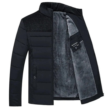Durable men's insulated tech jacket, a warm quilted winter outerwear for extreme cold weather.