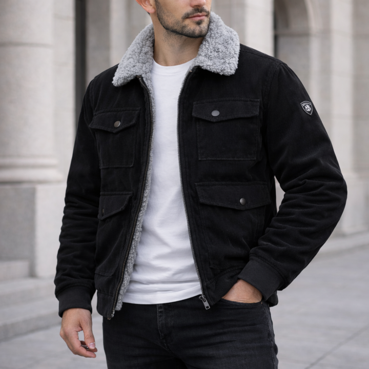 Versatile men's utility jacket with insulation, ideal for cold weather adventures. Durable winter outerwear.
