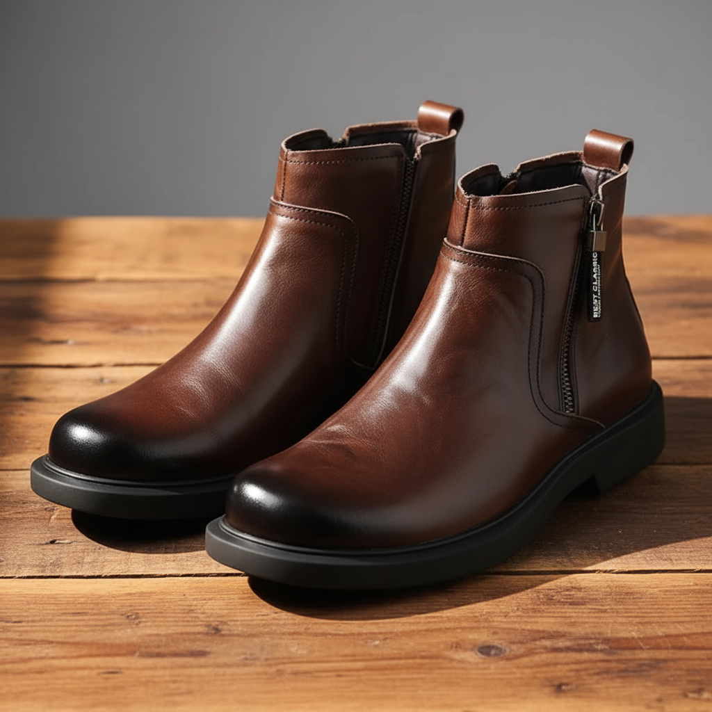 Brown Ironwood dress boots with side zip, comfortable & stylish for men's casual or formal wear.