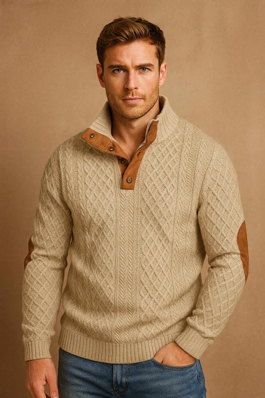 Men's jacquard knitted sweater for smart casual style. Perfect for fall & winter fashion.