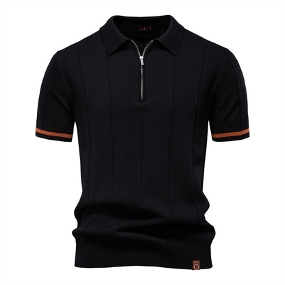 Jacques Remy men's ribbed polo shirt with zip-up collar, a comfortable and stylish short-sleeve option.