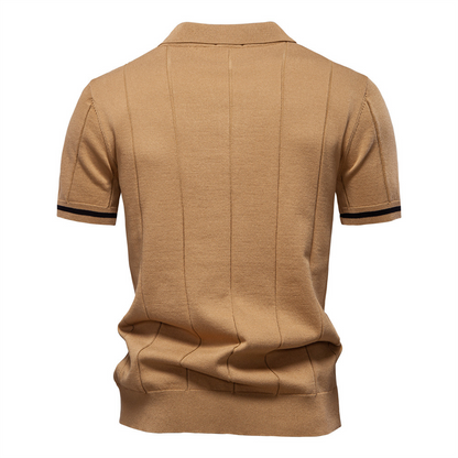 Men's Jacques Remy short-sleeve polo, ribbed texture and zip collar for a modern casual look.