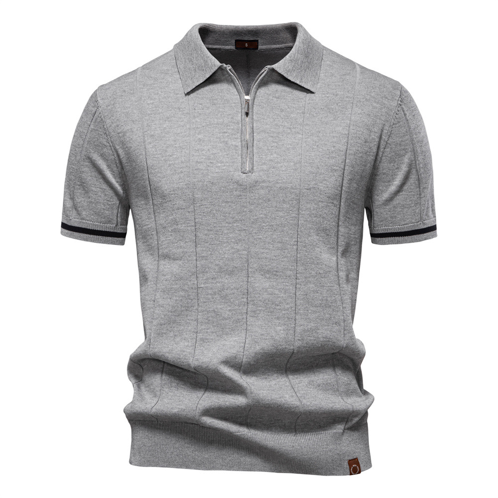 Jacques Remy men's short-sleeve ribbed polo with zip collar, offering stylish comfort for any season.