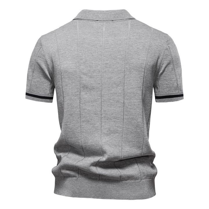 Men's smart casual ribbed polo shirt, Jacques Remy design with a fashionable zip collar and short sleeves.
