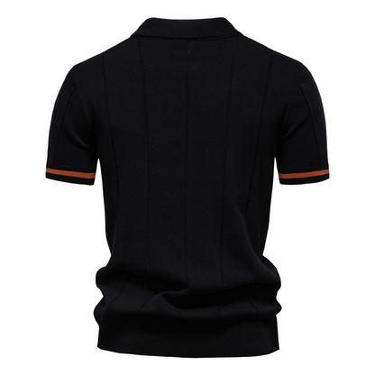 Stylish comfort in a men's Jacques Remy ribbed polo, a short-sleeve top for modern everyday wear.