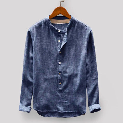 Men's Japanese inspired pullover shirt, modern comfort. Versatile long sleeve top for casual wear.