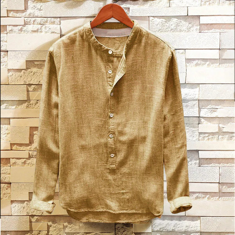 Modern men's Japanese inspired pullover shirt. Comfortable, long sleeve top for a versatile & timeless look.