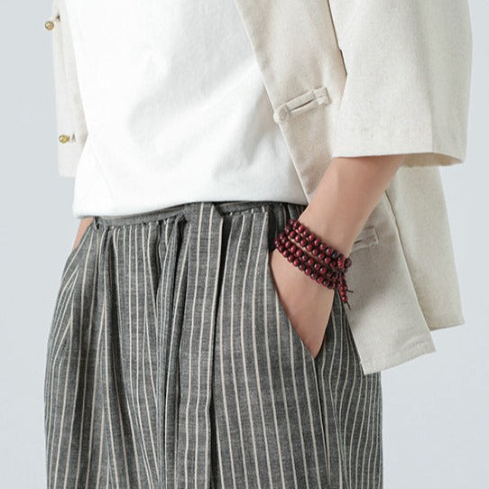 Trendsetter men's side stripe pants, ideal for comfortable Japanese streetwear and urban fashion.