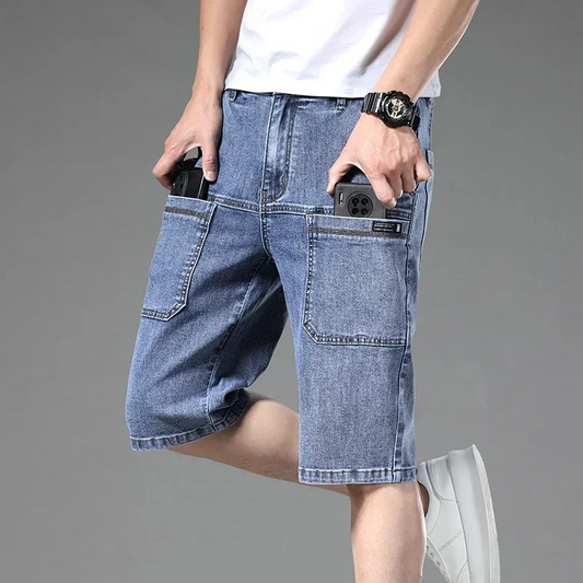 Men's Jefferson denim shorts with multi-pockets, modern fit for casual everyday comfort and utility.