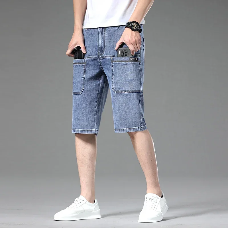 Light blue men's Jefferson denim shorts, comfortable modern fit, ideal for summer everyday wear.