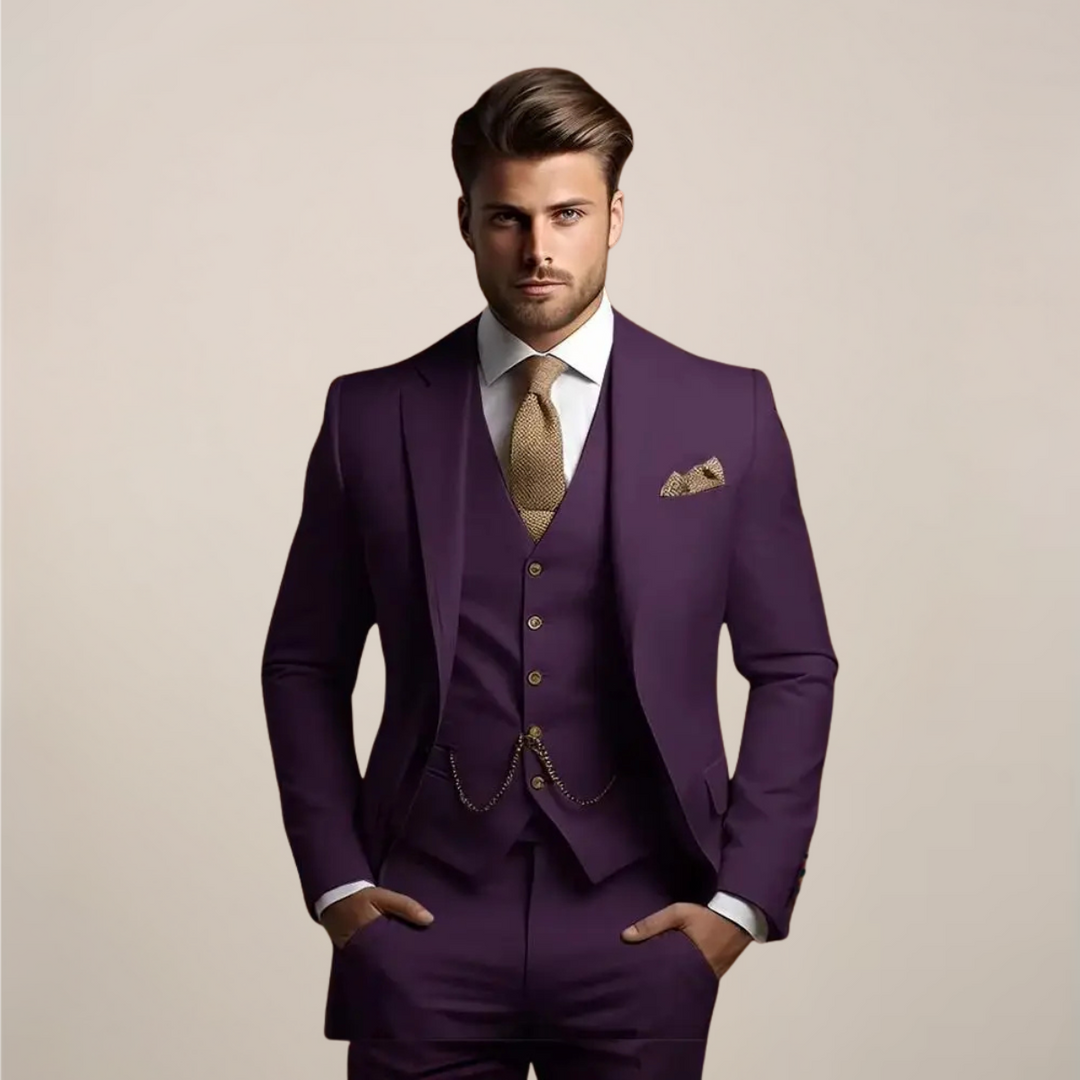Men's Karl Slim Fit Three-Piece Suit, a high-quality tailored suit for sophisticated professional attire.
