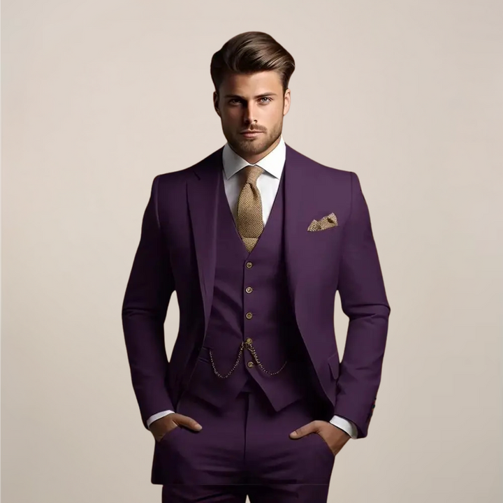 Men's Karl Slim Fit Three-Piece Suit, a high-quality tailored suit for sophisticated professional attire.
